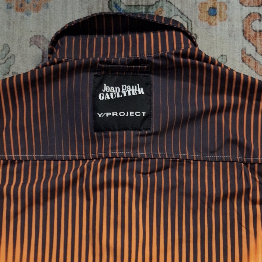 Jean Paul Gaultier Orange and Black Graphic Stripe Button-Up Shirt. UNISEX - Picture 7 of 11
